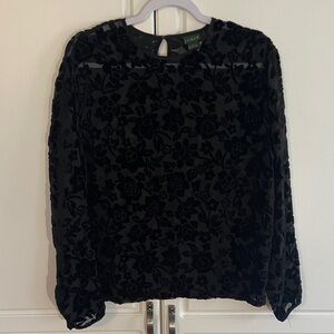J. Crew Black Floral Velvet Burnout Long Sleeve Top